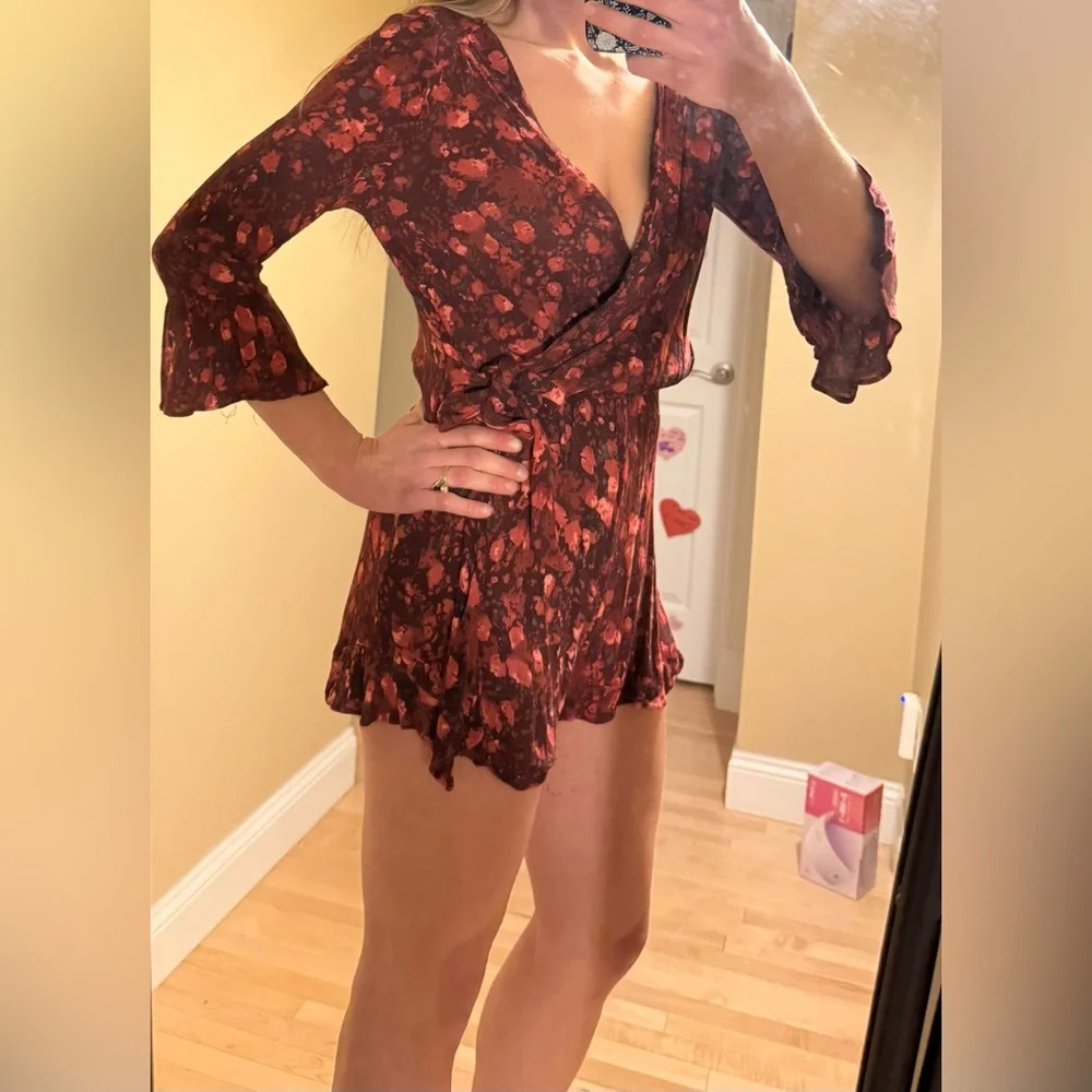 Free People Burgundy Fall Autumn Romper Sm Fall Dress/Romper